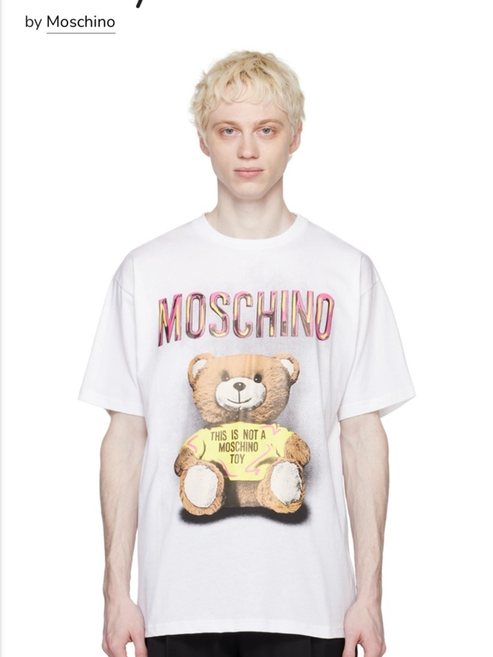 Moschino White Tee with Teddy and Pink Gradient Logo